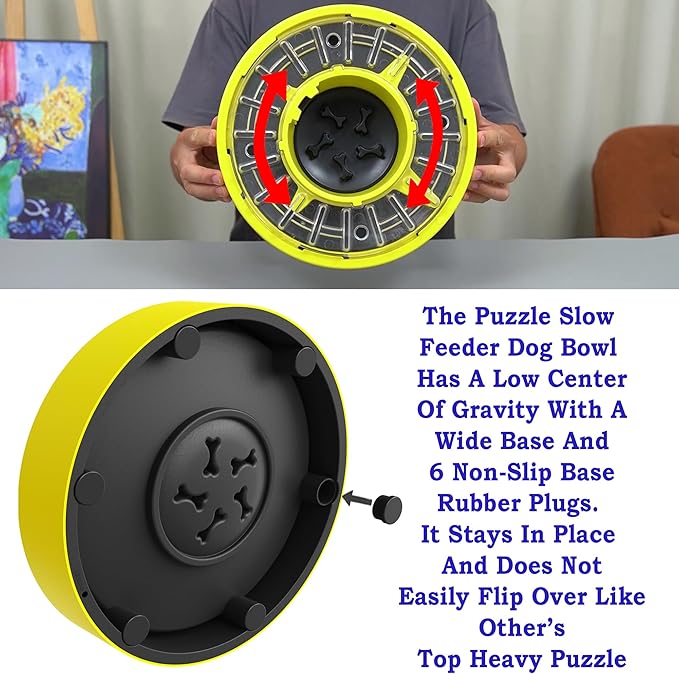 Awesome Puzzle Slow Feeder Dog Bowl; Prevents & Relieves Anxiety & Boredom! Better Digestion Leads to a Happier & Healthier Pet. Wonderful Enrichment Puzzle
