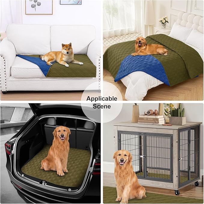 Smiry Waterproof Dog Blanket, 82x102 Inch Soft Pet Bed Cover Reversible, Washable Sofa Couch Furniture Protector for Small Medium Large Dog Puppy Cat, Geometric, Green/Navy
