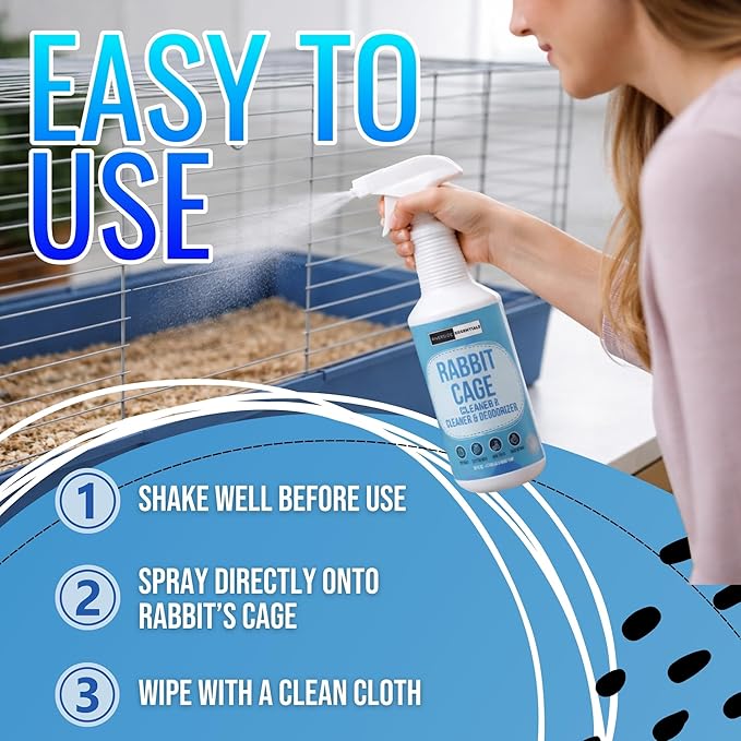 32oz Rabbit Cage Cleaner & Deodorizer Spray - Safe & Effective Odor Eliminator for Small Animal Cages - Non-Toxic & Pet Safe Friendly Formula - Made in the USA