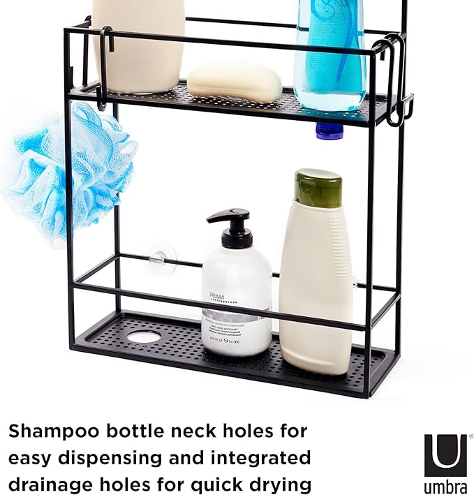 Umbra Cubiko Metal Shower Caddy, Hangs Over the Shower Head, Black