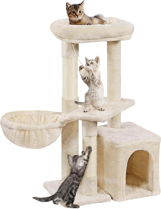 Yaheetech 34.5in Scratching Post, Cat Scratchers for Indoor Cats and Kittens, Multifunctional Activity Post w/Sisal Rope＆Dangling Ball＆Large Condo, Beige