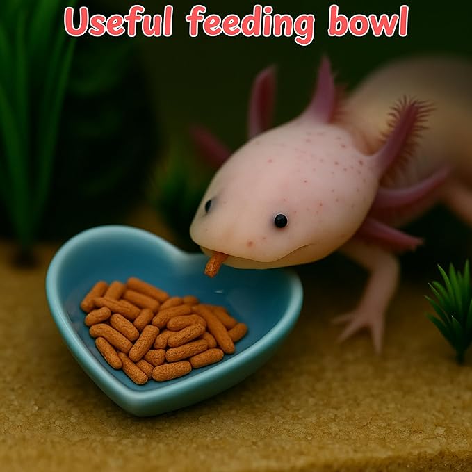 Axolotl Hammock Ledge for Aquarium and Feeding Dish, Axolotl Hammock with Ceramic Tray Feeder Bowl, Axolotls Accessories for Tank, Bearded Dragon Tank Accessories (Blue, 7.8x3.9in)