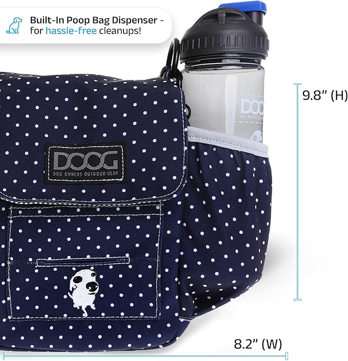 DOOG Walkie Bag - Adjustable Dog Treat Pouch Shoulder Bag with Poo Bag & Water Bottle Compartments - Comfort Fit for Everyday Use