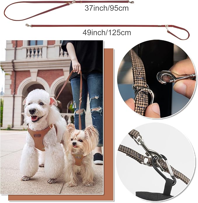 Puppytie No Pull Small Dog Harness with Multifunction Dog Leash,Lightweight Soft Adjustable No Choke Escape Proof Pet Harness Vest Pet Harness Vest,Knitted Brown,S