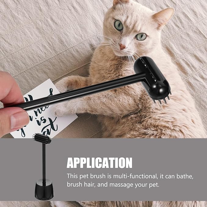 Uonlytech Cat Grooming Brush and Comb Set with Storage Base, Multi-functional Pet Massage Brush for Shedding Control, Comfortable Black Hair Remover for Indoor Cats and Dogs