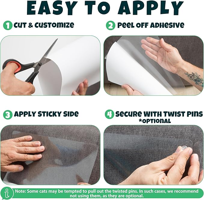 Anti Cat Scratch Furniture Protector, 16-Pack Couch Protector from Cat Claws – Heavy-Duty, Easy-to-Apply Scratching Deterrent and Shield for Sofa Corners, Walls, Doors- with 80 Twist Pins