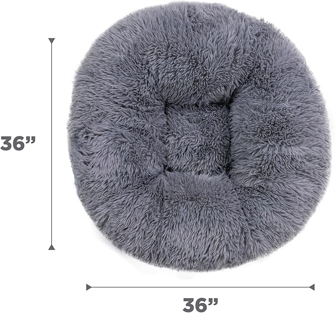 Best Friends by Sheri Ultra Calming Pouf Bed, Orthopedic Round Dog Bed for Joint Support, Faux Fur, Washable Cover, Tan, Large, 36"x36"