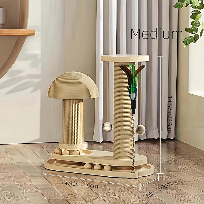 Cat Scratching Post Mushroom Cat Scratcher Scratching Posts for Indoor Cats Adults Sisal Tall Cats Scratch Post with Hanging Ball and Interactive Wooden Ball