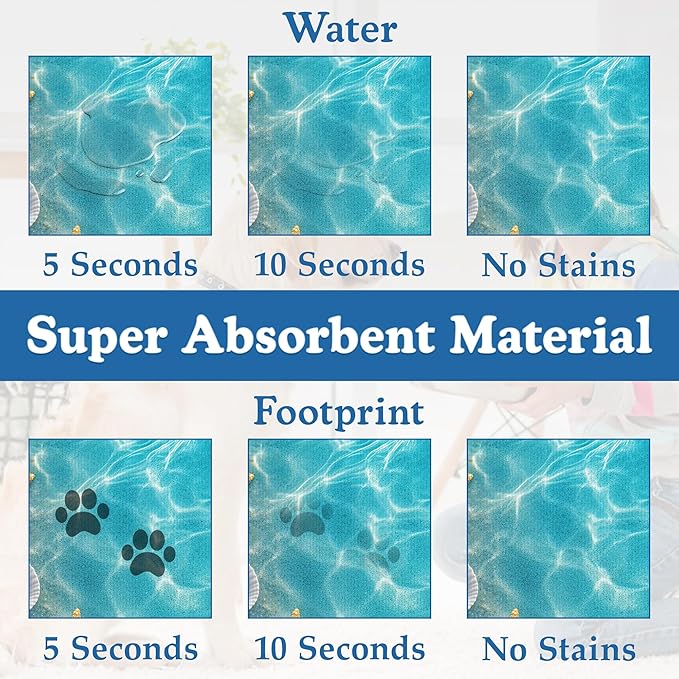 Starfish Seashell on Beach Pet Feeding Mat for Floors–Christmas Stocking Absorbent Quick Dry Dog Cat Bowl Mat for Food and Water, Non Slip Waterproof Base, Mess-Free Feeding Accessories 16"x24"