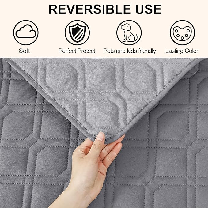 Smiry Waterproof Dog Blanket, 52x82 Inch Soft Pet Bed Cover Reversible, Washable Sofa Couch Furniture Protector for Small Medium Large Dog Puppy Cat, Geometric, Grey/Light Grey