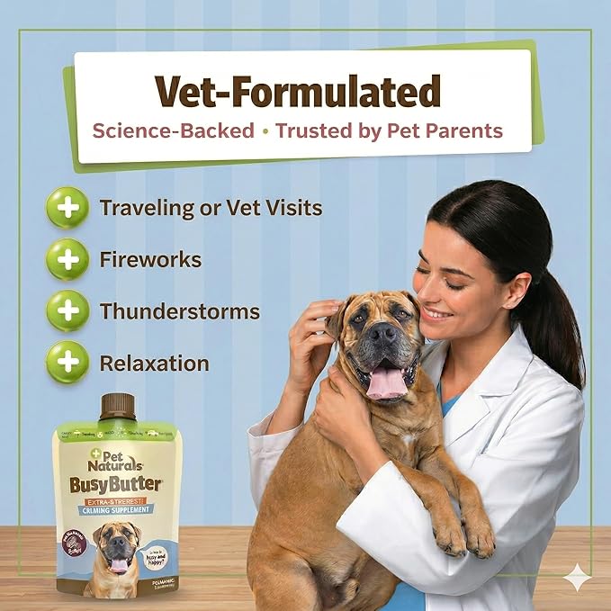 Pet Naturals BusyButter Extra Strength Calming Peanut Butter for Dogs - Great for Dog Toys, Lick Mats, Training, Calming Treats, Dog Anxiety Relief, Grooming, Treats and More - 1 6oz Pouch