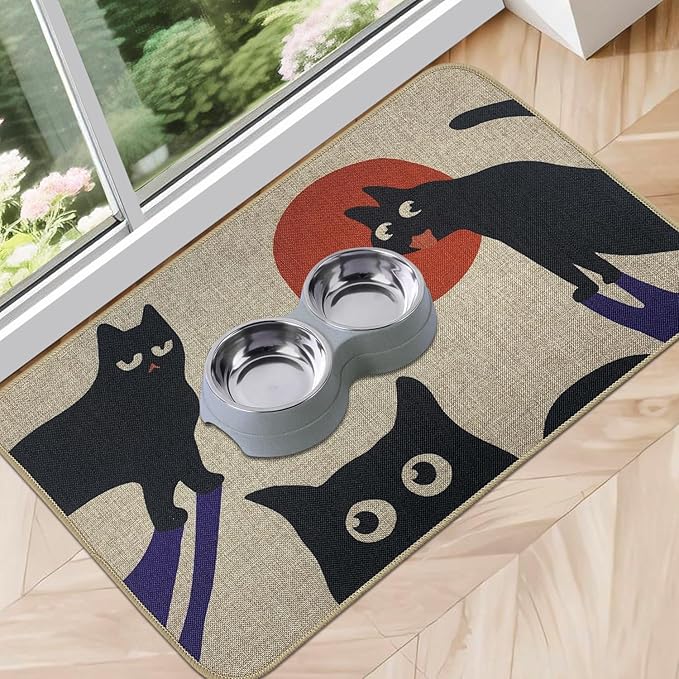 SHIYUE Dog Food Mats for Floors, Absorbent Cat Bowl for Food and Water, Non-Slip Accessories Pet Supplies(12"x20",Beige Pet)