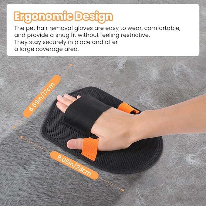 Pet Fur Removal Gloves, Suitable for Cats and Dogs. The Upgraded Version is a Reusable Static Hair Removal Tool. The Magical Brush can be Used on Bed Sheets, Sofas, Clothes, Carpets and car Seats