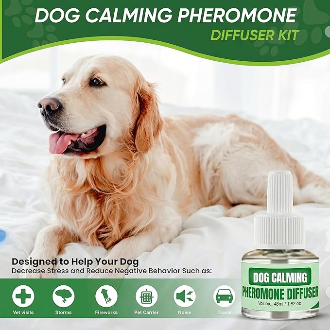 Dog Calming Diffuser 48ml Dog Pheronome Calming Diffuser Vet-Recommended Dog Calming Diffuser Kit to Reduce Stress, Fighting, Anxiety, Scratching Pheronome Diffuser for Dog (Pack of 3).