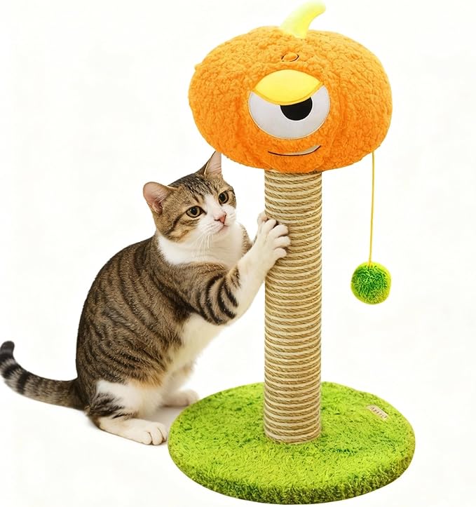 Pumpkin Cat Scratching Post for Kittens – Soft Velvet Base, Play Ball, Stable & Durable, Premium Jute Wrapping Non-Shedding Jute 30 * 30 * 60cm