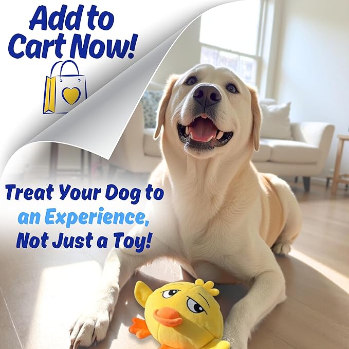 3 in 1 Squeaky Soft Plush Durable Dog Chew Toy for Aggressive Chewers, No Stuffing Interactive Tough Rip & Reveal Crinkle Yellow Duck Ball in Gift Box, Puppy, Small & Large Breed Pets Birthday Present