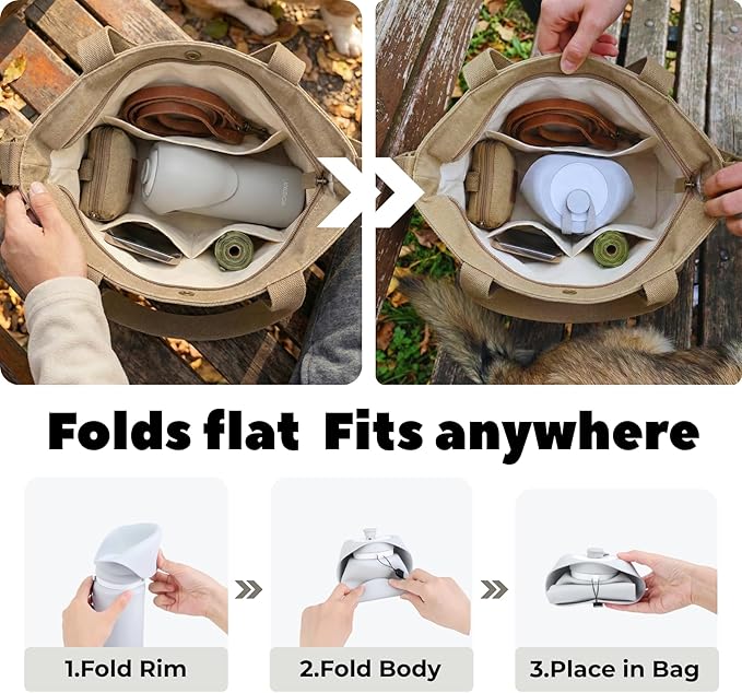 Collapsible Water Bottle for Dogs, Foldable Leak-Resistant w/Drain-Back, Pet Travel Bowl, 19oz for Walks, Hiking & Road Trips