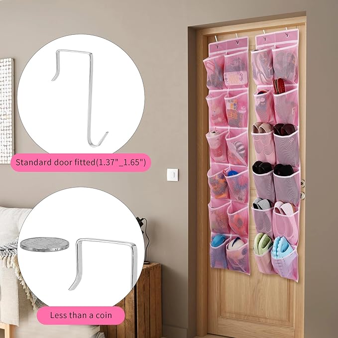 Over the Door Hanging Shoe Organizer, 12 Large Pockets, 2-Pack