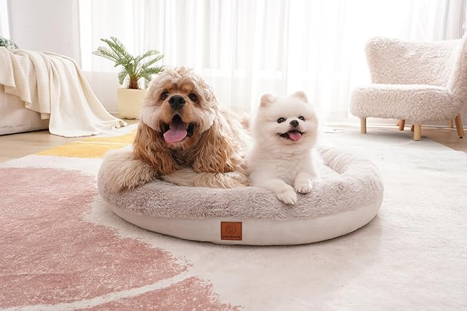 Round Donut Dog Bed – Luxury Orthopedic Dog Beds with Memory Foam – Calming Bolster Pet Bed, Water-Resistant, Washable Plush Cover, YKK Zipper – Small, Medium, Large Dogs & Cats (31 Inches)