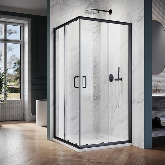 ELEGANT Corner Shower Enclosure 34 in.D x 34 in. W x 72 in. H, Corner Shower Door with 1/4 in. Clear Tempered Glass, Double Sliding Shower Enclosure, Black Finish (Shower Base Not Included)