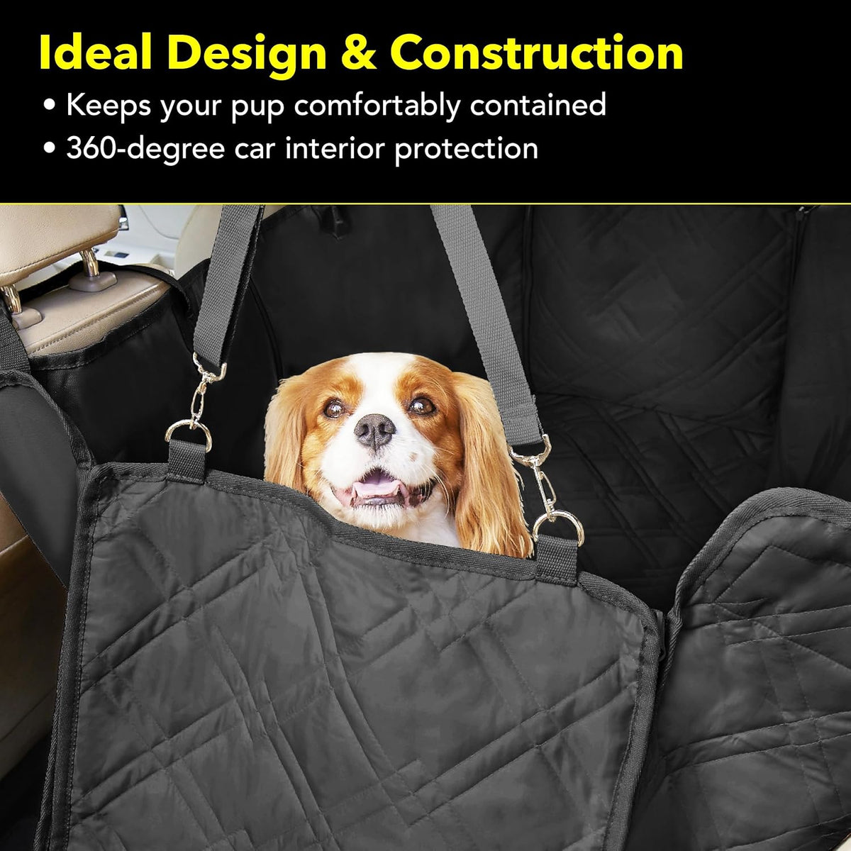 Waterproof Dog Car Seat Cover with Side Flaps, Black