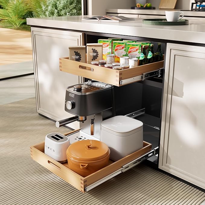 Pull Out Drawers for Cabinets 15"W x 21"D, Heavy-Duty Slide Out Wood Drawer Shelf, Pull Out Cabinet Organizer 100 lbs Capacity, Base Cabinet Organization for Kitchen, Pantry