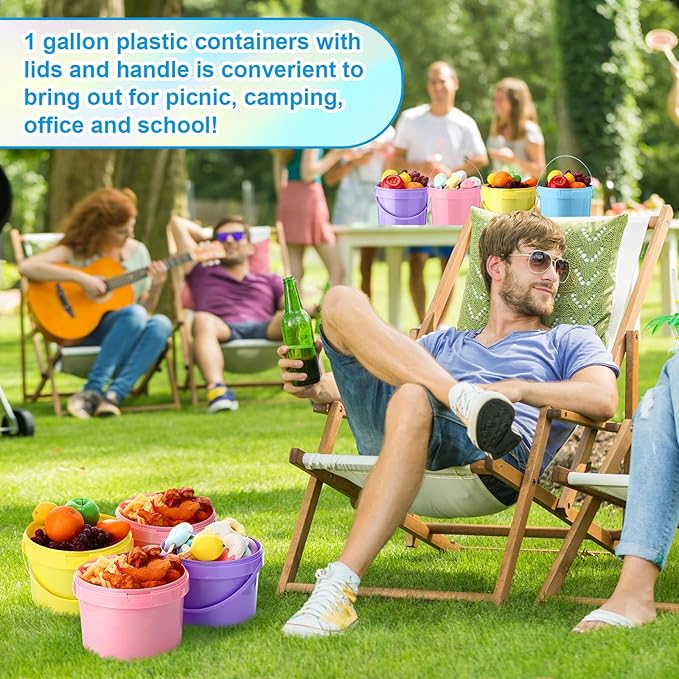20 Pack 1 Gallon Plastic Bucket with Lids and Handles Food Grade Ice Cream Buckets with Lid Reusable Colorful Multipurpose Food Storage Containers Freeze Safe Ice Cream Tubs for Kitchen