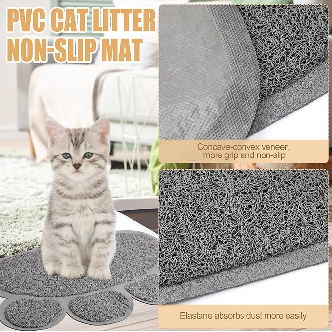 7 Pcs Small Cat Kitten Starter Kit Cat Litter Box with Shovel Paw Litter Mat Double Automatic Kitten Bowls Toy Teaser Stick Collar Essentials Kits for 1-3 Lbs Beginner(Simple,Khaki)