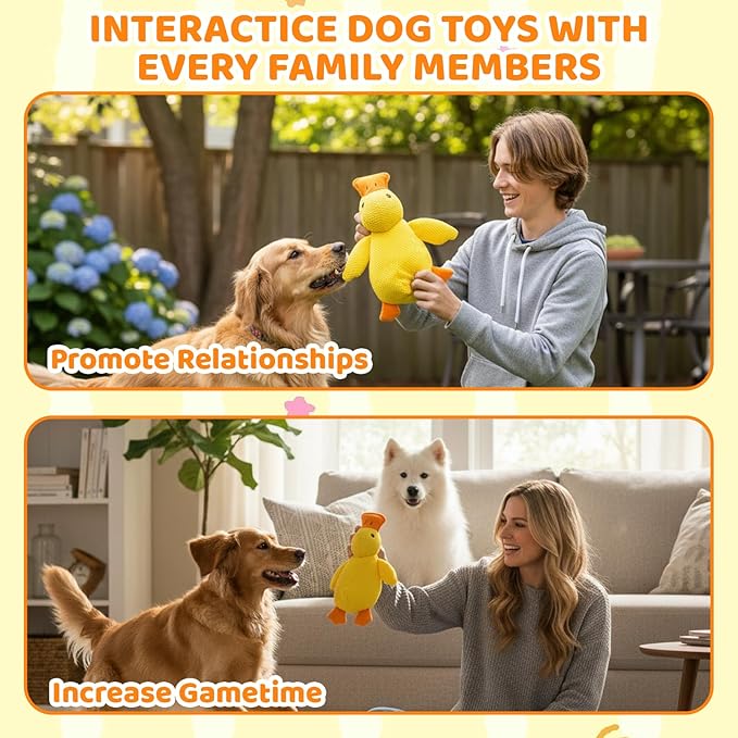 1 PCS Calming Duck Toy for Dogs, The New Mellow Dog Calming Duck, Soft Plush Yellow Duck Dog Toy, Anxiety Relief for Pets, Quacking Sound for Indoor Dogs, 23x20 cm