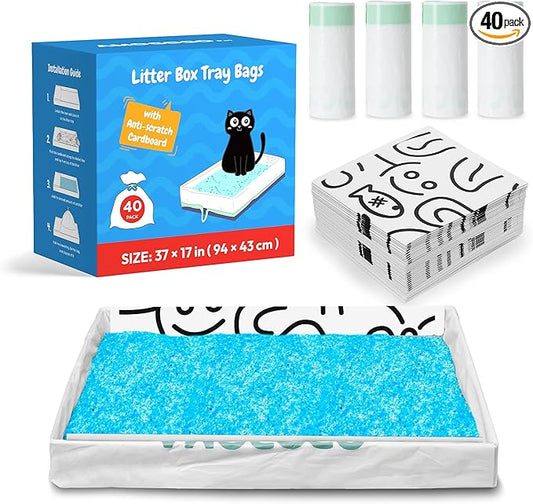 40 Pack Cat Litter Bags, Compatible with PetSafe Scoopfree Crystal Plus, Pro, Smart Model Litter Box Tray Refill, with Anti-scratch Cardboard, Thick Drawstring Litter Box Liners, 37" x 17"