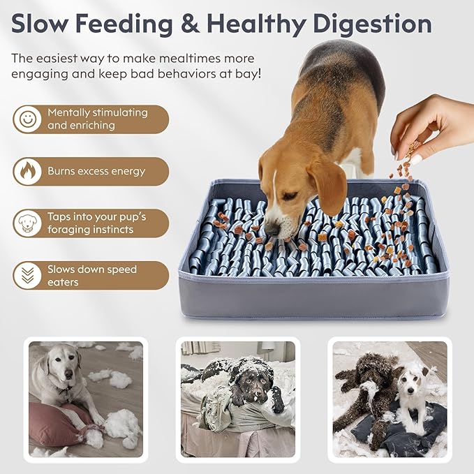Snuffle Mat for Dogs, Dog Puzzle Mat, Interactive Dog Toys for Enrichment,Sniff Mats with Non-Slip Backing,Portable Design Easy to Store (Silver, 14" X 12"-Portable)