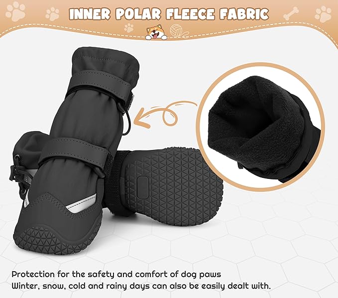 Dog Shoes, Waterproof Dog Boots & Paw Protectors, Breathable Dog Booties with Anti Slip Sole for Winter Snowy Day, Rainy Weather Indoor and Outdoor (Size 6, Black)