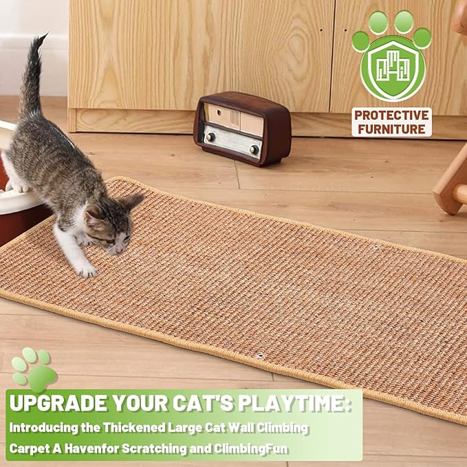 Natural Sisal Cat Scratcher Mat, Wall Scratcher Carpet, Cat Climbing Wall, Large Tall Scratching Post, Sofa Protector, Scratching Mat Pad for Indoor Cats (Brown, 78.7" Lx15.7 W, 1PC)