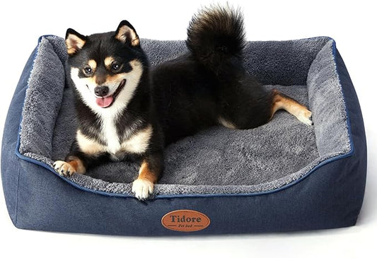 Orthopedic Dog Beds for Medium Dogs, Durable Egg Crate Foam Sofa Dog Bed wit Washable Removable Cover,Waterproof Lining,Pet Bed for Large Dogs (Navy Blue-Velvet, 26.4" L x 21.7" W x 6.2" Th)