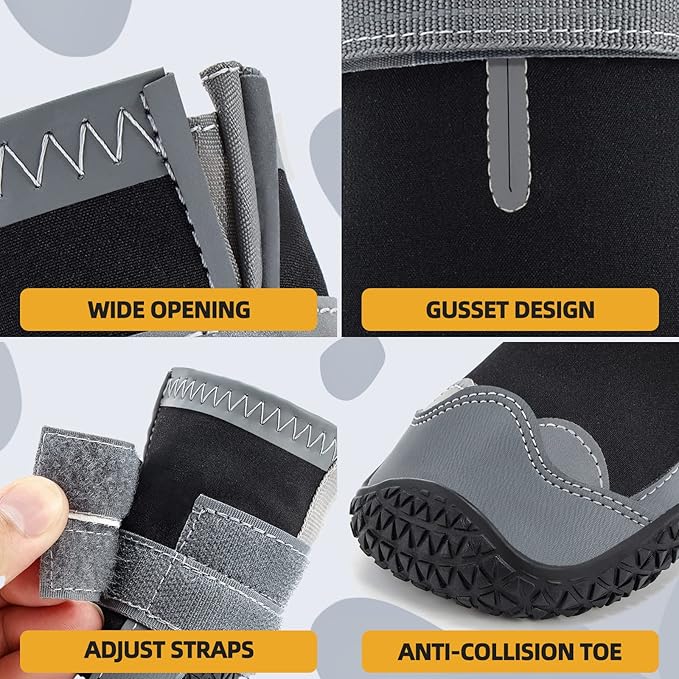 Dog Shoes for Large Dogs, Medium Dog Boots & Paw Protectors for Hardwood Floors, Outdoor Dog Booties for Hot Pavement Winter Snow Hiking, Waterproof Dog Shoes with Reflective Strips Size 3