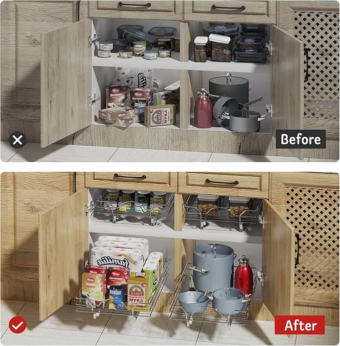 LOVMOR Pull Out Cabinet Organizer and Storage 20" W x 21" D, Slide Out Shelves for Kitchen Cabinets