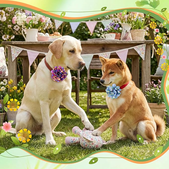 50 Pcs Spring Dog Collar Flowers Bulk Daisy Rose Wildflowers Flowers for Dog Charms Grooming Accessories Bowtie Flower for Puppy Cat Collar Attachment Embellishment Spring Floral Party Costume