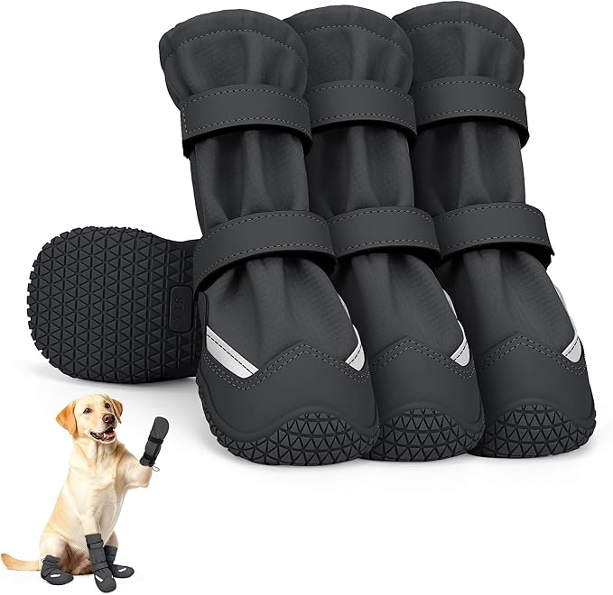 Dog Shoes, Waterproof Dog Boots & Paw Protectors, Breathable Dog Booties with Anti Slip Sole for Winter Snowy Day, Rainy Weather Indoor and Outdoor (Size 4, Black)
