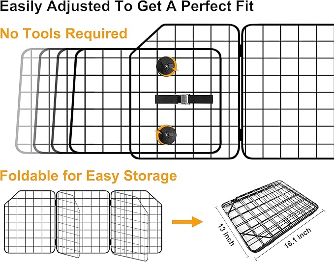 Dog Car Barrier for SUVs, Van, Vehicles, Adjustable Large Pet Barriers, Universal Fit Heavy-Duty Wire Mesh Dog Guard, Foldable Safety Car Divider Gate for Truck Cargo Area