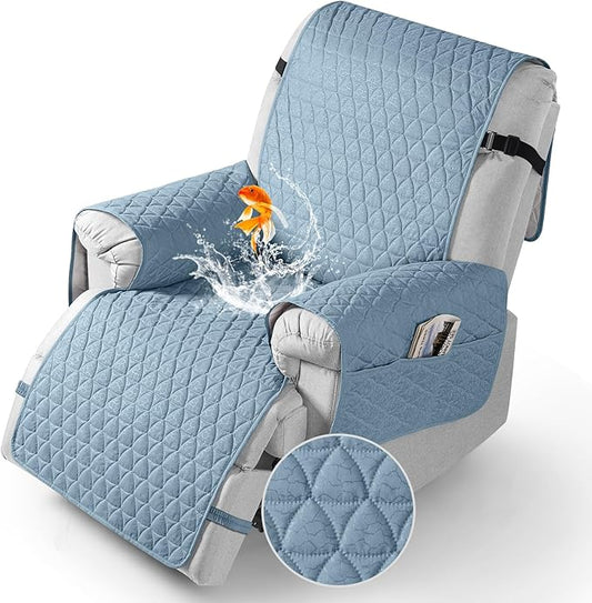 TAOCOCO 100% Waterproof Recliner Cover - Recliner Cover with Non-Slip Granule, Recliner Chair Covers with Elastic Band, Recliner Chair Covers for Reclining Chair(Light Blue,Large-28'')