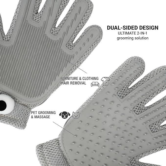 Deshedding Gloves for Dogs & Cats - Pet Hair Remover Mitt & Grooming Brush - Gentle Massage Tool for Shedding Pets with Short or Long Fur - Bath Brush for Easy Cleaning