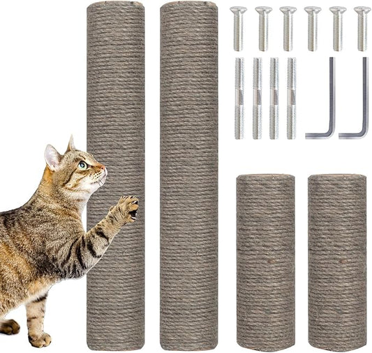 PowerKing Natural Sisal Replacement Scratching Post, 4 Pieces M8 Cat Scratch Post Refill Pole Parts for Refurbishment, White, Include Screws (Grey-15.7''+15.7''+7.87''+7.87'')