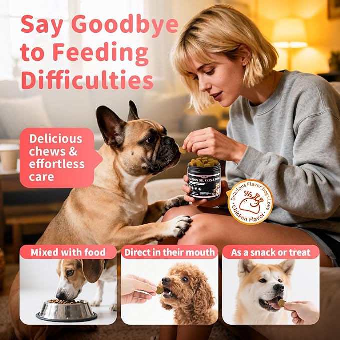Salmon Oil for Dogs Skin & Coat, 13 in 1 Wild Alaskan Fish Oil for Dogs - Omega 3 EPA & DHA & ALA Fatty Acids, Dog Allergy Relief Chews, Joint & Immune Support, 90 Count, Chicken Flavor, Soft Chews