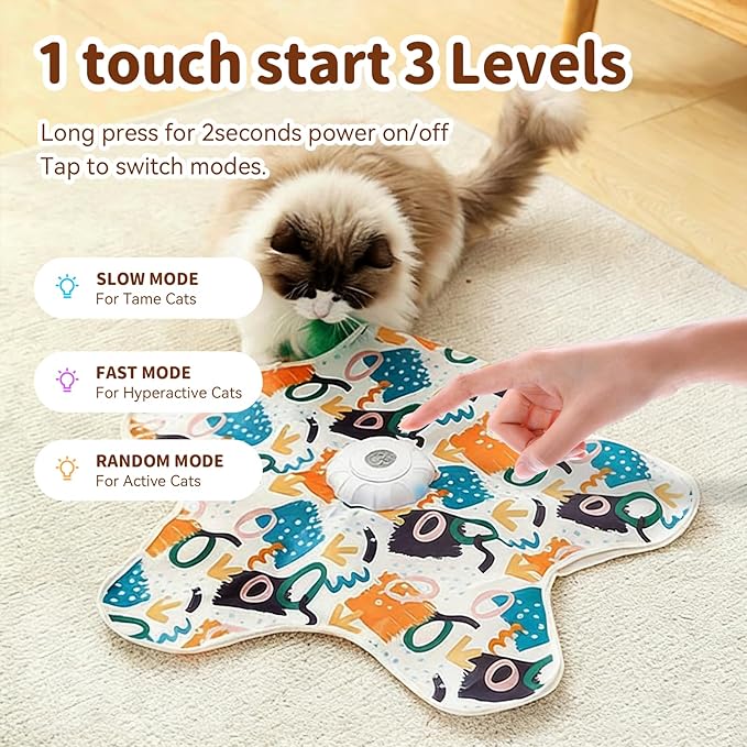 Cat Toys for Indoor Cats,Rechargeable Interactive Cat Toy with Touch-Activated Hide and Seek,Fluttering Feather and Mouse Squeaker for Bored Indoor Adult Cats Easter Gifts White