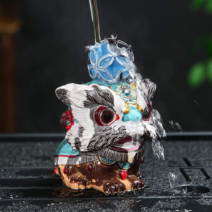Color Changing Tea Pet, Tea Set Accessories Traditional Gongfu Tea Set Accessory, for Tea Lover Friends (Blue Lion Dance)