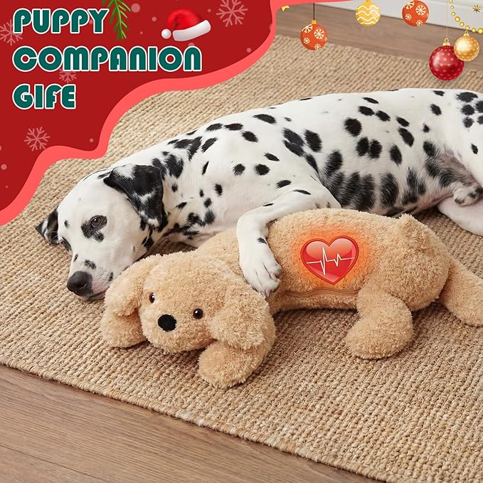Soulchen Heartbeat Toy for Dog Anxiety Relief Stuffed Animal Comfort Toy for Puppies, Sleep Aid Plush for Crate & Kennel Training, Cuddly Companion Helps Calm Separation Stress (Bear Dog)