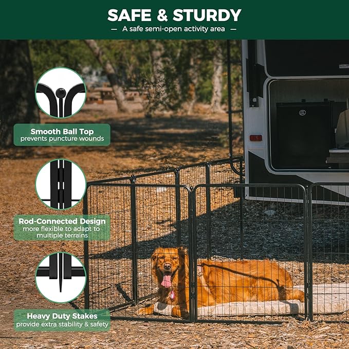 FXW Rollick Unleashed Dog Playpen for Indoor, Yard, RV Camping, 32 inch 24 Panels for Small and Medium Dogs, Black│Patented