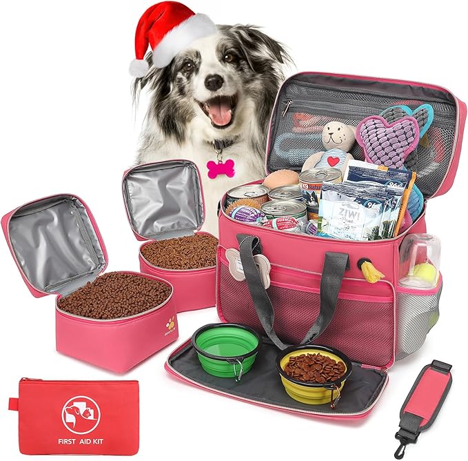 Multi-Function Pet Travel Bag - Ideal for Week Away/Overnight Trips - Cat & Dog Travel Accessories with Diaper Bag Style & Multiple Pockets