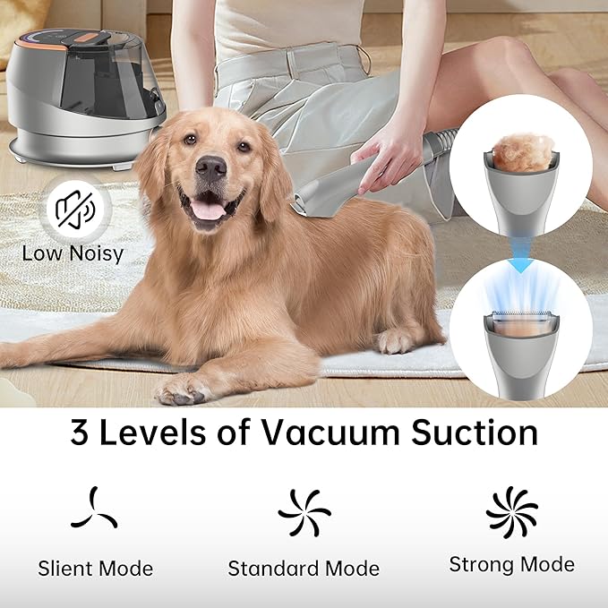 HiKiNS Dog Grooming Vacuum Kit,9 in 1 Dog Hair Vacuum Dryer Clipper Kits with 4.5L Dust Cup,18Kpa 1100W LED Display Pet Shedding Grooming Quiet with Adjustable 3 Modes Suction&Temperature(Upgraded)