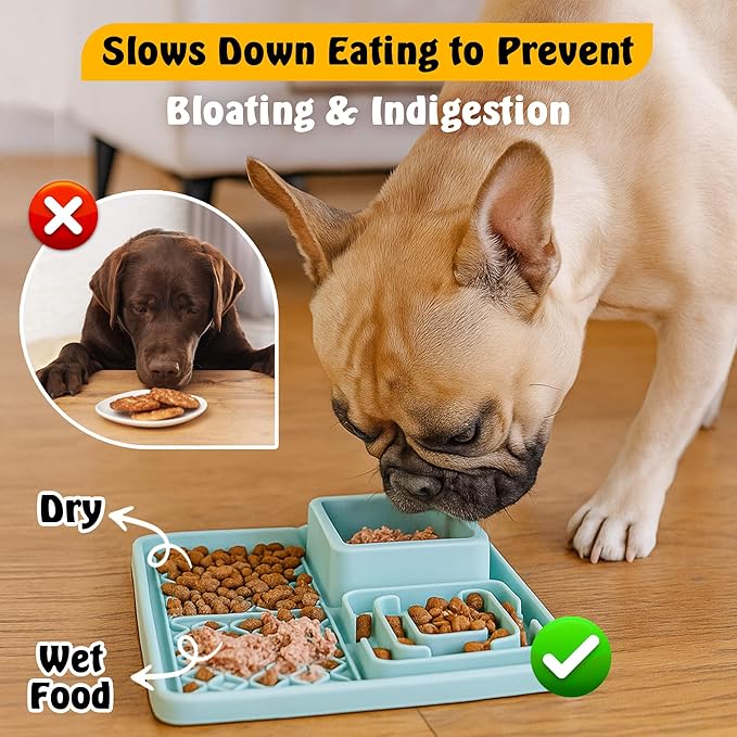 Cat & Dog Lick Mat with Suction Cups - 2-in-1 Silicone Lick Pad & Puzzle Feeder - Pet Food Mat for Anxiety Relief & Boredom - BPA-Free & Dishwasher Safe - Turquoise